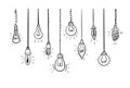 Light bulbs set. Lamp in doodle style, hand drawn. Royalty Free Stock Photo