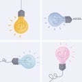 The light bulbs are set. Vector illustration of an incandescent lamp. The concept of creative and unique new idea, innovation Royalty Free Stock Photo