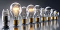 Light bulbs showing the evolution of lighting technology Royalty Free Stock Photo