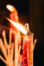 The light of candle and incense with smoke in Chinese Ghost Festival