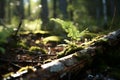 Light catches on an old railway spike nestled among fresh birch twigs, contrasting times gone. AI Generated