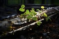 Light catches on an old railway spike nestled among fresh birch twigs, contrasting times gone. AI Generated