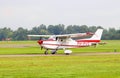 Light Cessna airplane ready take off, Teuge airport, Netherlands