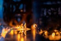 Light chain and candles create a cosy atmosphere. Romantic. Christmas Royalty Free Stock Photo