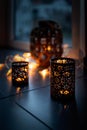 Light chain and candles create a cosy atmosphere. Romantic. Christmas