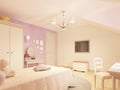 Light children`s room in a classical style for a girl