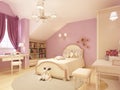 Light children`s room in a classical style for a girl