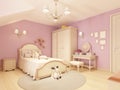 Light children`s room in a classical style for a girl