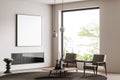 Light chill interior with chairs near panoramic window. Mockup frame Royalty Free Stock Photo