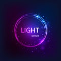 Light circle banner. Vector sparkling round frame on dark background. Shiny circle background Royalty Free Stock Photo