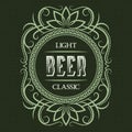 Light classic beer label design template. Patterned vintage frame with text on pattern background