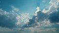 Light Cloudscape. Nature Landscape. Summer Blue Sky. Nature Weather Blue Sky With Clouds Moving In Opposite Direction. Royalty Free Stock Photo