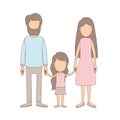 Light color caricature faceless family with father bearded and mom with long hair with little girl taken hands