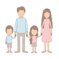 Light color caricature faceless family with parents and little kids taken hands