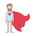 Light color caricature faceless full body beard super man hero with heart symbol in uniform