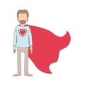 Light color caricature faceless full body super dad hero with beard