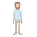 Light color caricature full body man with beard and moustache with clothing