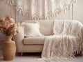 Light color handmade crochet lace sofa cover