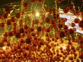 Light colored ball decorated with Christmas. Beautiful furnished fireplace. Red Christmas balls and tinsel