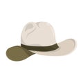 Light colored cowboy hat with folded brim. American cowboy headdress or wild west shooter, farmer clothing. Cartoon Vector