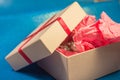 Light-coloured box with pink present paper