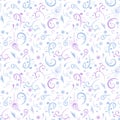 Light coloured illustrated seamless pattern