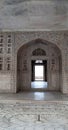 Light coming from three doors of the Agra Fort, India The pillars of the structure encrusted with gems and precious stones. Royalty Free Stock Photo