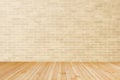 Light cream brown brick wall with wooden floor in yellow brown