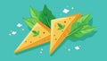 Light and crispy spinach and feta phyllo triangles served warm and dusted with a sprinkle of oregano.. Vector Royalty Free Stock Photo