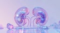 Light 3d futuristic glass model of human kidneys, nephrology healthcare concept. Scientific research. Generative AI