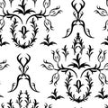 Light damask patten with floral ornament on a white background. Black and white vector seamless swirl texture for wallpaper, Royalty Free Stock Photo