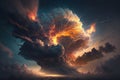Light in the Dark and Dramatic Storm Clouds. Dramatic sky at the sunset. Generative AI Royalty Free Stock Photo