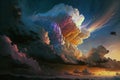 Light in the Dark and Dramatic Storm Clouds. Dramatic sky at the sunset. Royalty Free Stock Photo