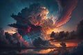 Light in the Dark and Dramatic Storm Clouds. Dramatic sky at the sunset. Royalty Free Stock Photo