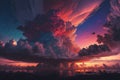 Light in the Dark and Dramatic Storm Clouds. Dramatic sky at the sunset. Royalty Free Stock Photo