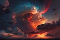 Light in the Dark and Dramatic Storm Clouds. Dramatic sky at the sunset. Generative AI Royalty Free Stock Photo