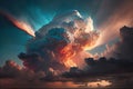 Light in the Dark and Dramatic Storm Clouds. Dramatic sky at the sunset. Generative AI Royalty Free Stock Photo