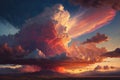 Light in the Dark and Dramatic Storm Clouds. Dramatic sky at the sunset. Generative AI Royalty Free Stock Photo