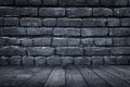 Light and dark gray bricks on the wall and wooden floor decoration for background Royalty Free Stock Photo