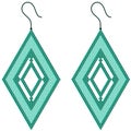 Light and dark green rhombus-shaped earrings with a gap and a dark green edge