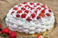 Light, delicate and tasty cream cake with fresh strawberries Royalty Free Stock Photo