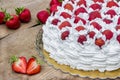 Light, delicate and tasty cream cake with fresh strawberries (half cake) Royalty Free Stock Photo