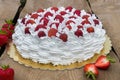 Light, delicate and tasty cream cake with fresh strawberries (half cake) Royalty Free Stock Photo