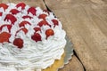 Light, delicate and tasty cream cake with fresh strawberries half cake Royalty Free Stock Photo