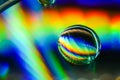 Light diffraction showing rainbows on water drops