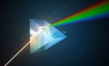 Light dispersion and refraction concept. Light shining through triangular glass prism. 3D rendered illustration Royalty Free Stock Photo