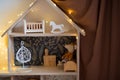 Light Doll house interior miniature. dollhouse with wooden furniture