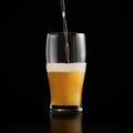 Light draft cold beer pour in glass from crane in pub. Minimalistic ad