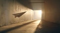 Light-drenched architectural corridor with paper plane Royalty Free Stock Photo