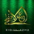 Light Effect Eid-Ul-Azha Arabic Calligraphy on Glossy Green Islamic Pattern